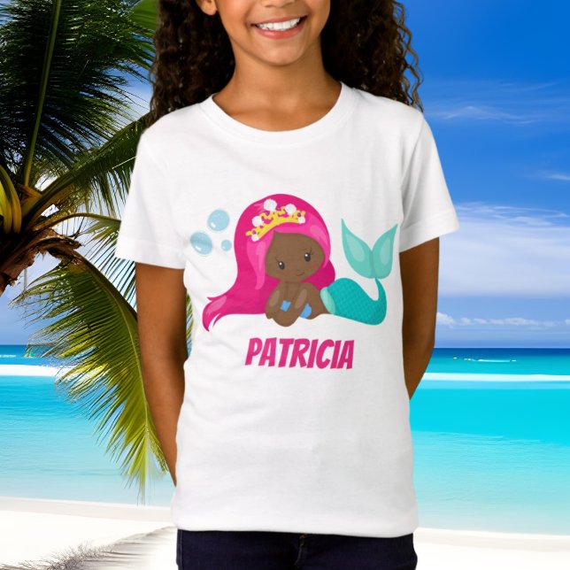 Cute African American mermaid add name t-shirt (Creator Uploaded)