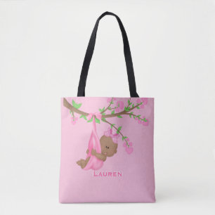 Cute African American Mum to Be Pink Personalised Tote Bag