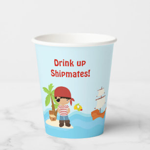 Cute African American Pirate Boy in Red  Paper Cups