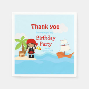 Cute African American Pirate Girl in Red Birthday Napkin