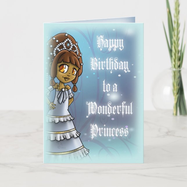 Cute African American Princess Birthday Card (Front)