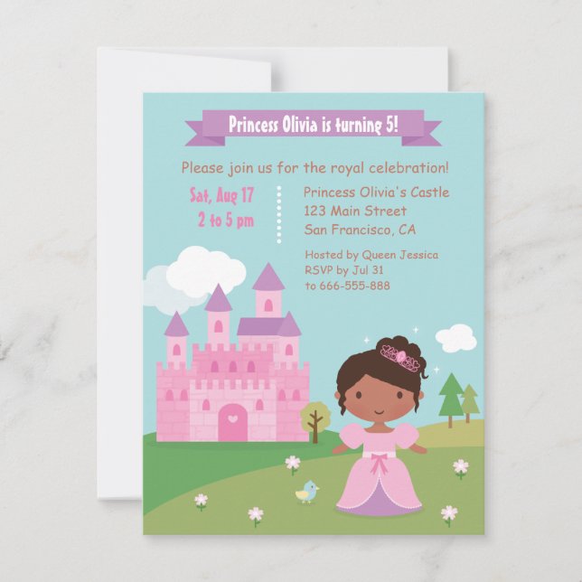 Cute African American Princess Birthday Party Invitation (Front)