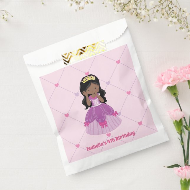 Cute African American Princess Pink Birthday Party Favour Bags (Sealed)