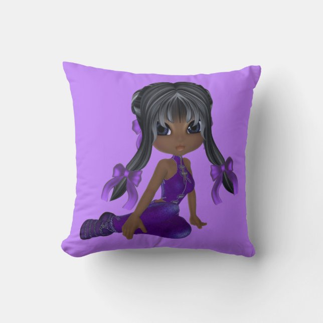 Cute African American Purple Girl Pillow (Front)