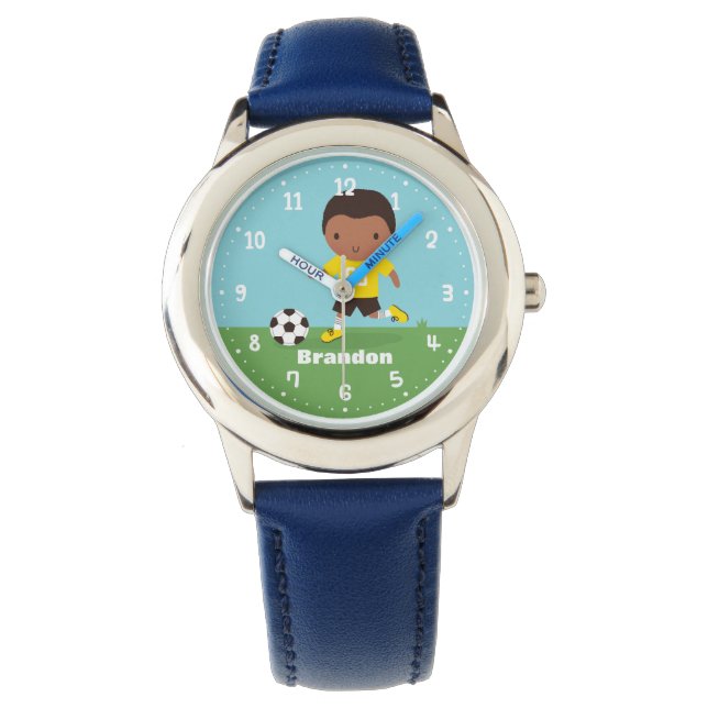 Cute African American Soccer Footballer Boy Watch (Front)