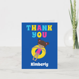 Cute African American Swim Girl Custom Kids Blue Thank You Card