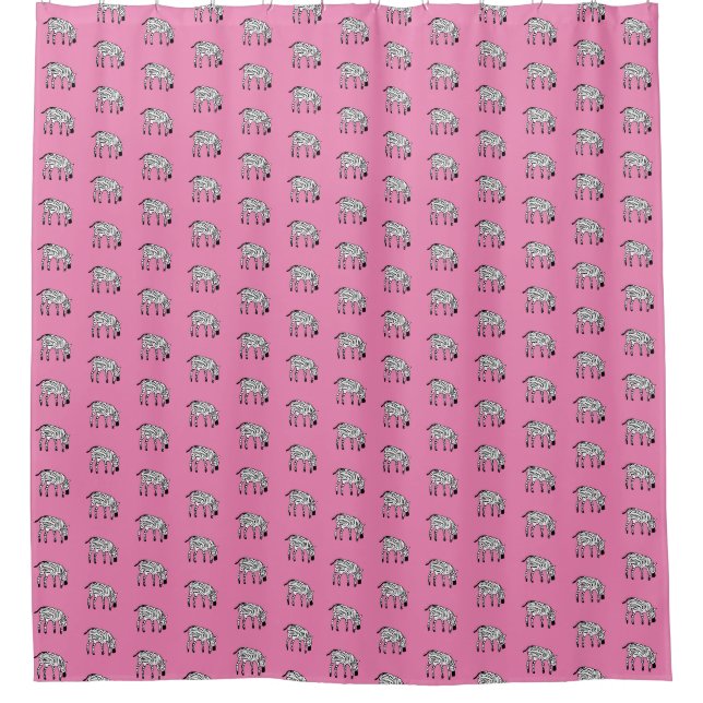 Cute African Art, 'Pink and Zebra Pattern Shower Curtain (Front)