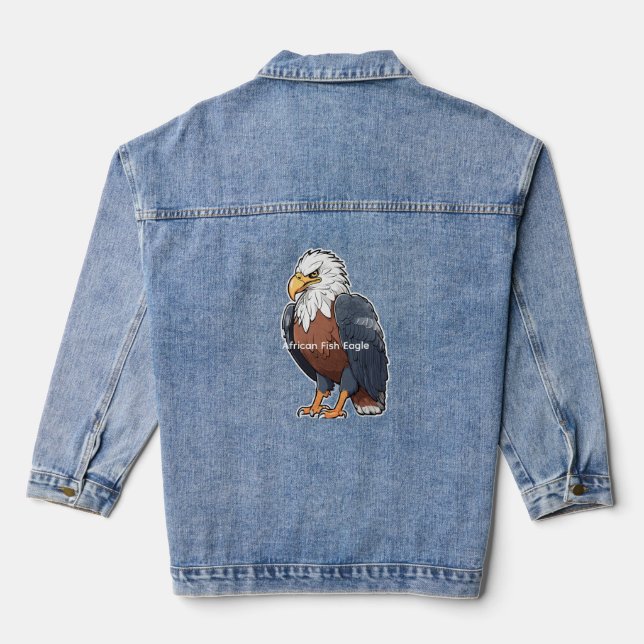 Cute African Fish Eagle Cartoon Sticker Denim Jacket (Back)