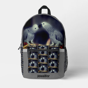 Cute African Grey Parrots Kissing Personalised Printed Backpack