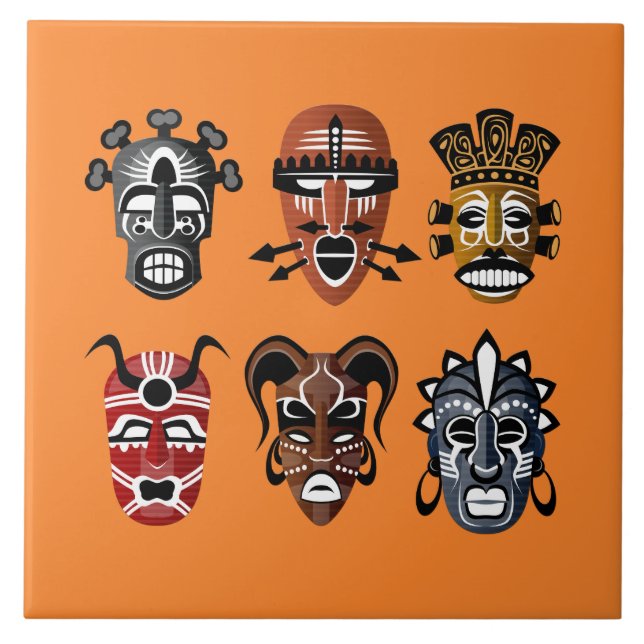Cute African masks decor Tile (Front)