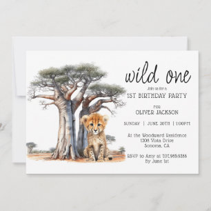 Cute African Savannah Wild One 1st Birthday Invitation