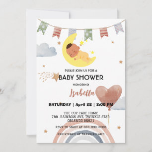 Cute afro rainbow balloon kids baby shower party invitation