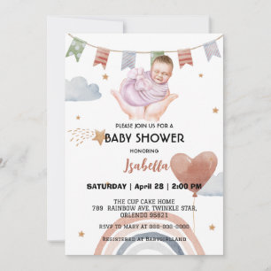 Cute afro rainbow balloon kids baby shower party invitation