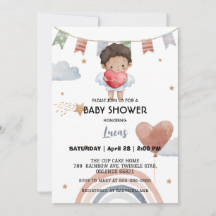 Cute afro rainbow star balloon baby shower party invitation