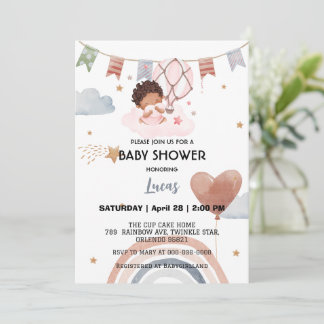 Cute afro rainbow star balloon baby shower party invitation