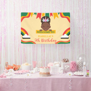 Cute afro unicorn African american girls Birthday  Banner
