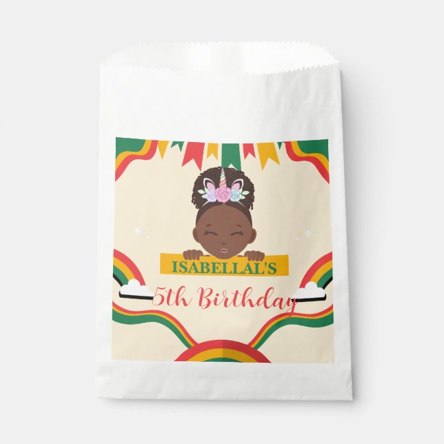 Cute afro unicorn African american girls Birthday  Favour Bags (Front)