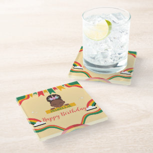 Cute afro unicorn African american girls Birthday  Glass Coaster
