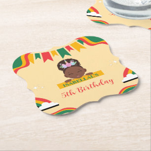 Cute afro unicorn African american girls Birthday  Paper Coaster