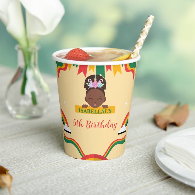 Cute afro unicorn African american girls Birthday  Paper Cups (Insitu)