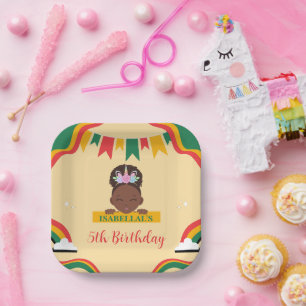 Cute afro unicorn African american girls Birthday Paper Plate
