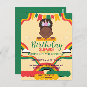 Cute afro unicorn African american girls Birthday Postcard