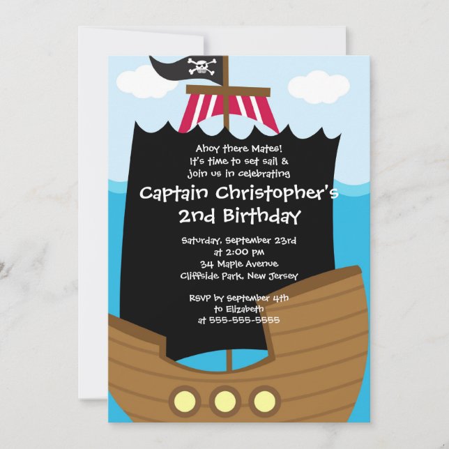 Cute Ahoy Mates Pirate Birthday Party Invitations (Front)