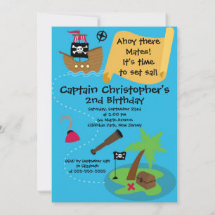 Cute Ahoy Mates Pirate Birthday Party Invitations