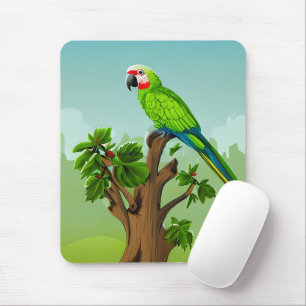 Cute AI Generated Green Parrot Mouse Pad