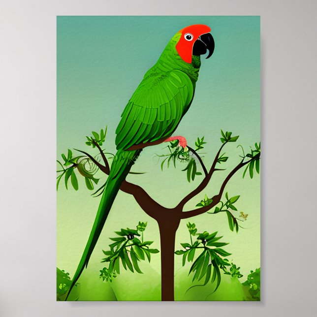 Cute AI Generated Green Parrots Poster (Front)