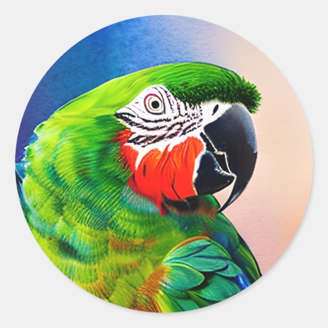 Cute AI Generated Parrot Classic Round Sticker (Front)