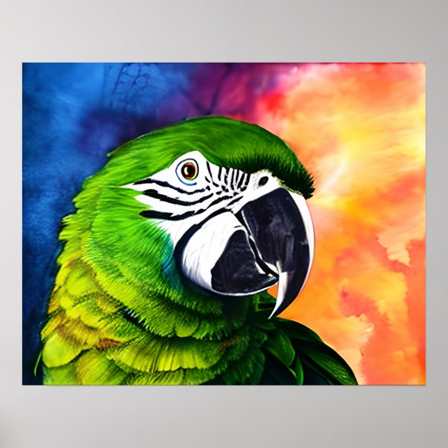 Cute AI Generated Watercolor Style Green Parrot Poster (Front)