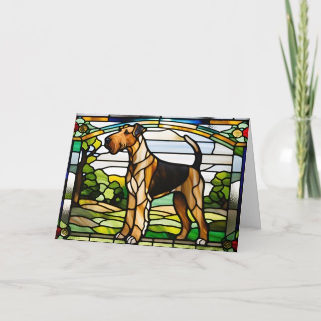  Cute Airedale Stained Glass Card (Front)