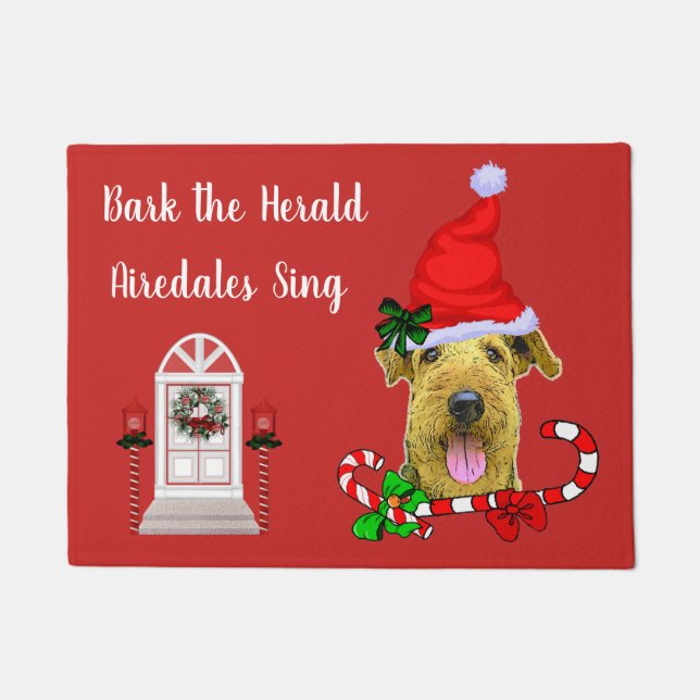 Cute Airedale Terrier Christmas  Doormat (Front)