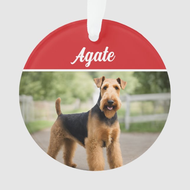 Cute Airedale Terrier Dog Holiday Christmas Photo Ornament (Front)