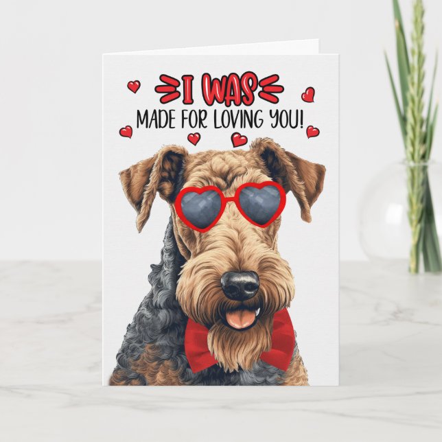 Cute Airedale Terrier Dog Love You Valentine Holiday Card (Front)
