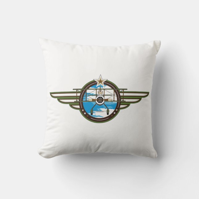 Cute Airforce Pilot and Biplane Cushion (Front)