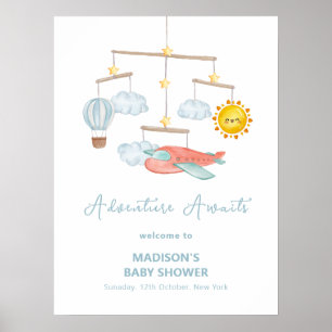 Cute Airplane Hot Air Balloon Baby Shower Welcome  Poster