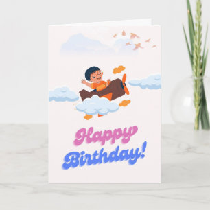 Cute Airplane Pilot Boy Happy Birthday Card - Kids