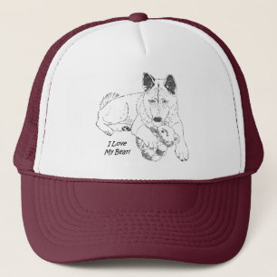 Cute akita and teddy bear dog art maroon trucker hat