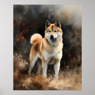 Cute Akita Dog Art Print Poster