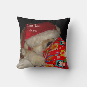 Cute akita dog red santa hat with christmas gifts cushion
