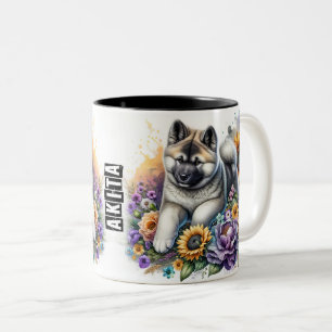 Cute Akita Dog Wrap Two-Tone Coffee Mug