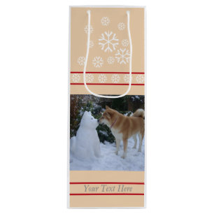 cute akita kissing snowman akita photo christmas wine gift bag