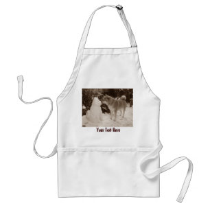 cute akita kissing snowman akita photograph standard apron