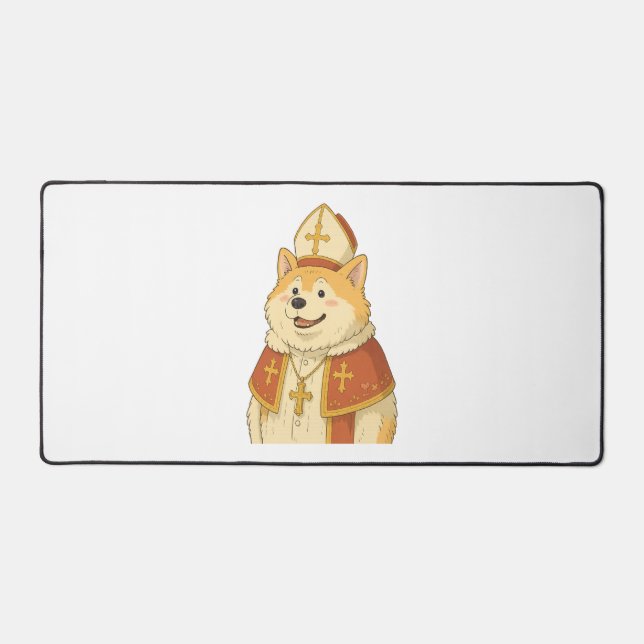 Cute Akita Pope - Funny Dog Design Desk Mat (Front)