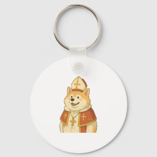 Cute Akita Pope - Funny Dog Design Key Ring