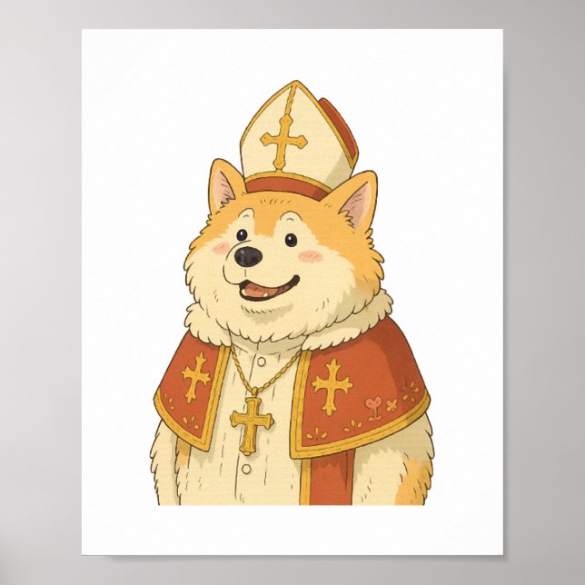 Cute Akita Pope - Funny Dog Design Poster (Front)