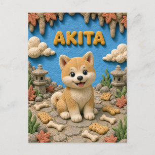 Cute Akita Puppy, Baby Dog Postcard