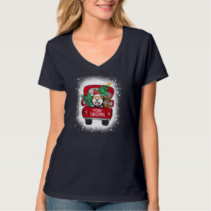 Cute Akita Red Truck Merry Christmas Bleached T-Shirt